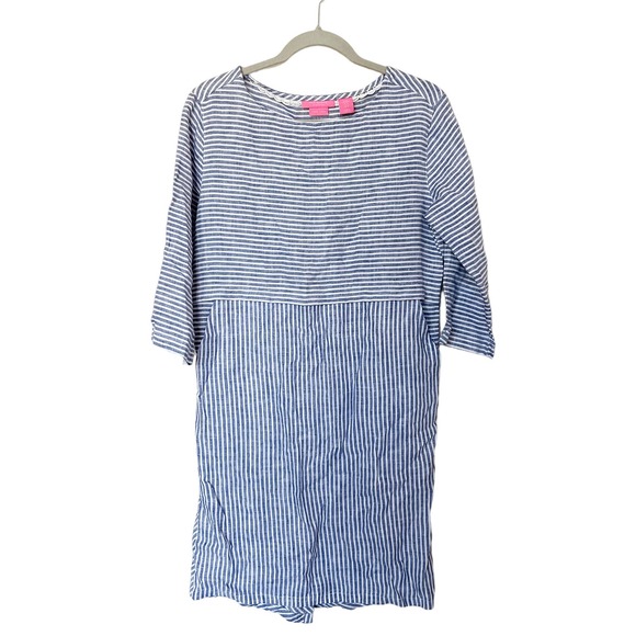 Isaac Mizrahi Dresses & Skirts - Isaac Mizrahi 100% Linen Striped 3/4 Sleeve Dress Navy White Size XS